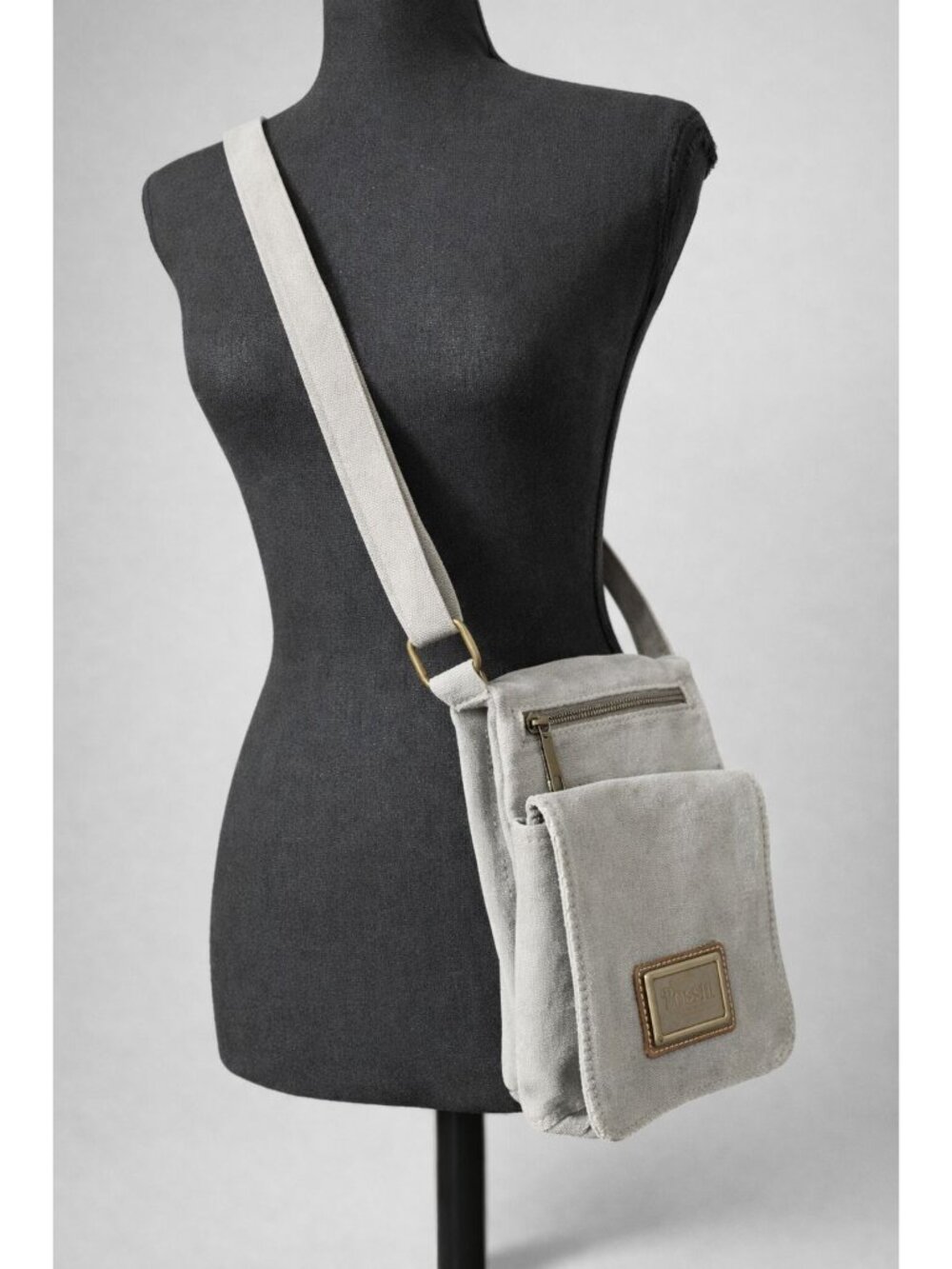 Triple Tree Gray Shoulder Bag – Canvas, Lightweight, Multi‑Pocket Crossbody